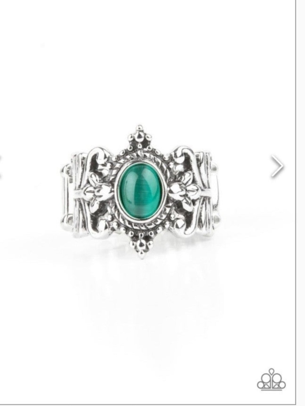 Reformed Refinement Vintage paparazzi Silver Teal Cabochon Filigree Ring - Green
